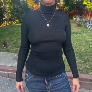 Black Ribbed Turtleneck Knit Sweater